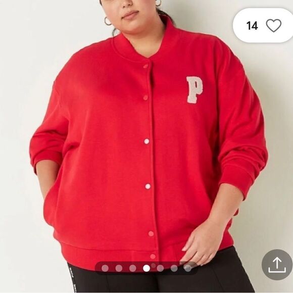 VS PINK plus size XXL men/womens VARSITY logo JACKET RED - Picture 4 of 6